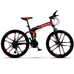 TDPQR Folding Mountain Bike 24/26 Inch 21/24/27 Speed, Front and Rear Shock Absorbers Bicycle Dual Disc Brakes Road Bikes Racing Cross Country Bicycle/Black Red
