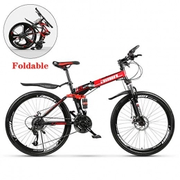 TIANQING Folding Mountain Travel Bike, 27 Speed Off-Road Students Adult Men Women Race Bike Commuter Bicycle Shimono Shifter, with Aluminium Frame Disc Brake,Red,(26inches)