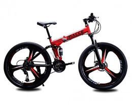 TMXK Folding Mountain Bike TMXK 26'' Aluminum Mountain Bike with 17'' Frame Disc-Brake Kickstand 24 Speeds, Red