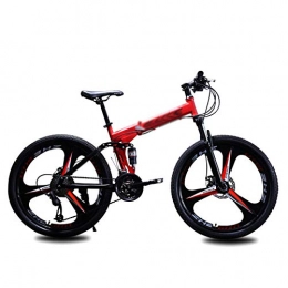 UFD Bike UFD 27 Speed Mountain Bikes Adult Folding Bikes, Full Suspension Mountain Bikes for Men's and Women's Hard Tail Bikes Dual-Suspension with Dual Disc Brake, Red, 26 in