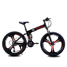 FJW Bike Unisex Mountain Bike 21 / 24 / 27 Speed High-carbon Steel Frame 26 Inches Double Disc Brake 3-Spoke Wheels Dual Suspension Folding Bike, Black, 21Speed