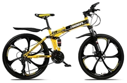 Unknow Bike unknow Mountain Bike Folding Bikes, 26Inch 24-Speed Double Disc Brake Full Suspension Anti-Slip, High Carbon Steel Frame, Suspension Fork, Adult Racing-(Six-Cutter Wheel)-Black Yellow