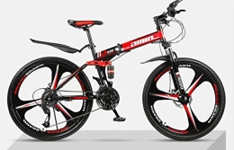 Unknow Bike unknow Mountain Bike Folding Bikes, 26Inch 24-Speed Double Disc Brake Full Suspension Anti-Slip, High Carbon Steel Frame, Suspension Fork, Adult Racing-(Three-Cutter Wheel)-Black Red 1