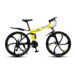 VIIPOO Folding Mountain Bike VIIPOO 26" Mountain Bike for Adult, Lightweight Aluminum Full Suspension Frame, Suspension Fork, Student Bike with Double Shock Absorbers Folding Mountain Bike, Yellow-21-speed