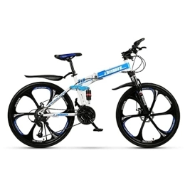 VIIPOO Folding Mountain Bike VIIPOO Folding Mountain Bicycles 26 Inch Bicycle with Anti-skid and Wear-resistant Tires for Men or Women, Adults Bikes, Convenient and Portable, White-Blue-27 Speed