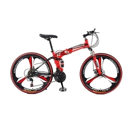 VIIPOO Folding Mountain Bike VIIPOO Folding Mountain Bike, 24 / 26 Inch Full Suspension MTB Bicycle for Adult, High Carbon Steel Frame, Double Disc Brake Outroad Mountain Bicycle for Men, Red-26‘’ / 30 Speed