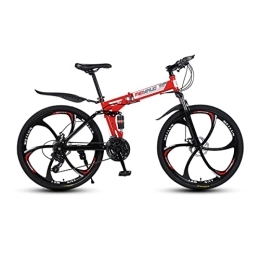 VIIPOO Bike VIIPOO Mountian Bike, 26 Inch Folding Mountain Bike, 21 / 24 / 27 / 30 Speed Full Suspension Foldable Bicycle, Dual Disc Brake Folding Bikes for Adults / Men / Women, Red-21 Speed