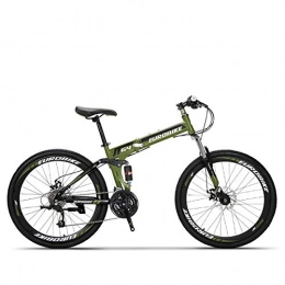 W&TT Bike W&TT 26 Inch Folding Mountain Bike 21 / 27 Speeds Dual Disc Brakes Shock Absorber Bicycle High Carbon Soft Tail Adults Bicycle, Green, 27speed
