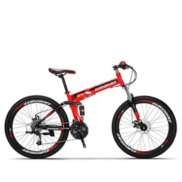 W&TT Folding Mountain Bike W&TT 26 Inch Folding Mountain Bike 21 / 27 Speeds Dual Disc Brakes Shock Absorber Bicycle High Carbon Soft Tail Adults Bicycle, Red, 27speed