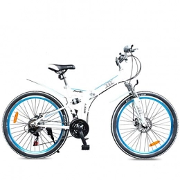W&TT Folding Mountain Bike W&TT Adult 24 / 26 Inch Folding Mountain Bike High Carbon Steel Frame Bicycle with Rear Mudguards, 21 Speed Front and Rear Mechanical Disc Brake, White, 24inch