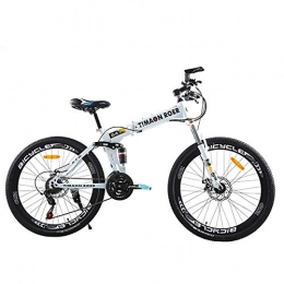 W&TT Folding Mountain Bike W&TT Adult 26 Inch Folding Mountain Bike High Carbon Steel Soft Tail 24 Speed Off-road Bicycle with Dual Disc Brake and Shock Absorber Front Fork, White