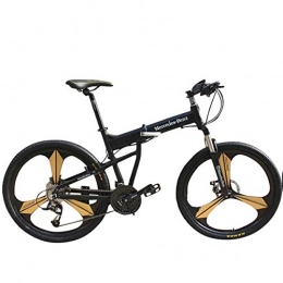 W&TT Folding Mountain Bike W&TT Adults 26 Inch Folding Mountain Bike 21 / 27 Speeds Off-road Bike 17" Aluminum Alloy Frame Bicycles with Suspension Shock Absorber and Disc Brake, Black, 21S