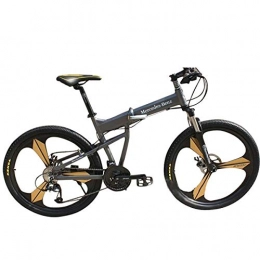 W&TT Folding Mountain Bike W&TT Adults 26 Inch Folding Mountain Bike 21 / 27 Speeds Off-road Bike 17" Aluminum Alloy Frame Bicycles with Suspension Shock Absorber and Disc Brake, Gray, 21S