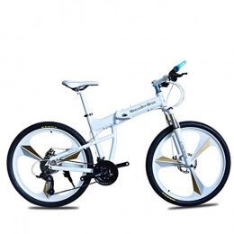 W&TT Folding Mountain Bike W&TT Adults 26 Inch Folding Mountain Bike 21 / 27 Speeds Off-road Bike 17" Aluminum Alloy Frame Bicycles with Suspension Shock Absorber and Disc Brake, White, 21S