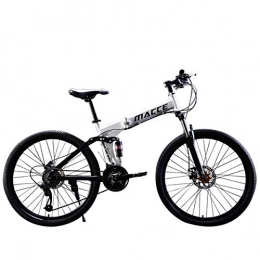 W&TT Folding Mountain Bike W&TT Adults Mountain Bike 21 / 24 / 27 Speeds Off-road Double Shock Absorption Bicycle 24 / 26 Inch High Carbon Soft Tail Folding Bicycle with Dual Disc Brakes, White, C26Inch21S