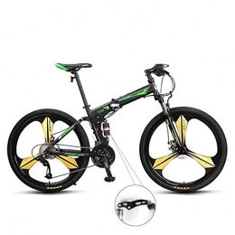 W&TT Folding Mountain Bike W&TT Foldable Mountain Bikes 27 Speeds, Adults Folding Off-road Bicycles with 26 Inch Magnesium Alloy Tire, Full Suspension Fork and Double Shock Absorber Soft Tail, Green