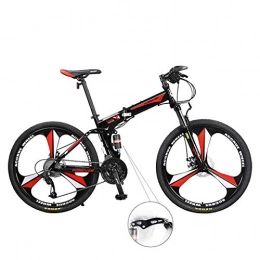 W&TT Folding Mountain Bike W&TT Foldable Mountain Bikes 27 Speeds, Adults Folding Off-road Bicycles with 26 Inch Magnesium Alloy Tire, Full Suspension Fork and Double Shock Absorber Soft Tail, Red