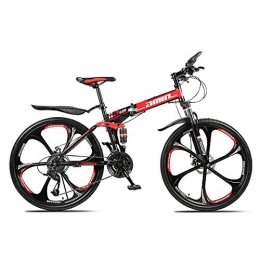 W&TT Folding Mountain Bike W&TT Folding Mountain Bike 24 / 26 Inch Adults Off-road Shock Absorber Bicycle 21 / 24 / 27 / 30 Speeds Dual Disc Brakes Bike with High Carbon Soft Tail Frame, Red, 24Inch24S