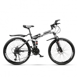 W&TT Bike W&TT Folding Mountain Bike Adults 21 / 24 / 27 / 30 Speeds Off-road Bicycle 24 / 26 Inch High Carbon Soft Tail Bike with Dual Disc Brakes and Shock Absorber, Black, 24Inch21S
