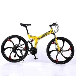 WEHOLY Folding Mountain Bike WEHOLY Bicycle Folding Road Bicycle, Folding Bike Unisex Mountain Bike High-Carbon Steel Frame MTB Bike 24Inch Mountain Bike 21Speeds with Disc Brakes and Suspension Fork