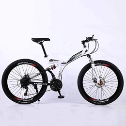 WEHOLY Bike WEHOLY Bicycle Mountain Bike, 21 Speed Dual Suspension Folding Bike, with 26 Inch Spoke Wheel and Double Disc Brake, for Men and Woman, White, 24speed