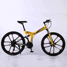 WEHOLY Folding Mountain Bike WEHOLY Bicycle Mountain Bike Folding Frame MTB Bike Dual Suspension Mens Bike 27 Speeds 26 Inch 10-High-Carbon Steel Bicycle Disc Brakes, Yellow, 21speed