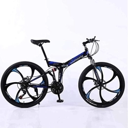 WEHOLY Folding Mountain Bike WEHOLY Bicycle Mountain Bike Folding Frame MTB Bike Dual Suspension Mens Bike 27 Speeds 26 Inch 6-High-Carbon Steel Bicycle Disc Brakes, Blue, 24speed