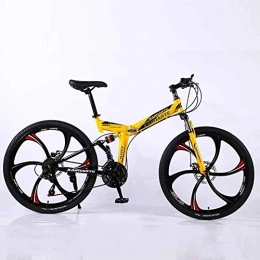 WEHOLY Folding Mountain Bike WEHOLY Bicycle Mountain Bike Folding Frame MTB Bike Dual Suspension Mens Bike 27 Speeds 26 Inch 6-High-Carbon Steel Bicycle Disc Brakes, Yellow, 24speed