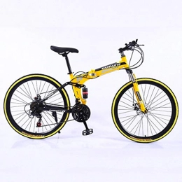 WGYDREAM Folding Mountain Bike WGYDREAM Mountain Bike, 26 Inch Collapsible Mountain Bicycle Carbon Steel 21 24 27 speeds Dual Suspension Ravine Bike Dual Disc Brake (Color : Yellow, Size : 21 Speed)