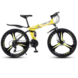 WGYDREAM Folding Mountain Bike WGYDREAM Mountain Bike, Hardtail Mountain Bicycles Carbon Steel Frame Collapsible Ravine Bike Dual Suspension and Dual Disc Brake, 26 inch Wheels (Color : Yellow, Size : 27-speed)