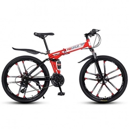 WGYDREAM Bike WGYDREAM Mountain Bike, Mountain Bicycles Foldable Ravine Bike MTB Bike Dual Suspension and Dual Disc Brake, Carbon Steel Frame (Color : Red, Size : 21-speed)
