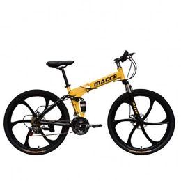 Winkey Mens Bike Winkey 26 inch Folding Bicycle Adults Carbon Steel Foldable Mountain Bike Shimano 21 Speed Bicycle Full Suspension MTB for Women & Men (Yellow)