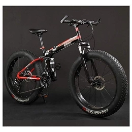 WJSW Folding Mountain Bike WJSW Adult Mountain Bikes, Foldable Frame Fat Tire Dual-Suspension Mountain Bicycle, High-carbon Steel Frame, All Terrain Mountain Bike, 26" Red, 21 Speed
