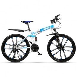 WJSW Folding Mountain Bike WJSW High-carbon Steel Folding Mountain Bike, Portable Outdoor Sports Leisure Bicycle 26 Inch (Color : Blue, Size : 30 speed)