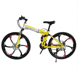 WLMGWRXB Folding Mountain Bike WLMGWRXB Foldable Double Shock Absorption Double Disc Brake Overall Six-Knife Wheel 26 Inches 21 Speed Male And Female Bicycles, Yellow