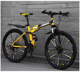 WMWJDQ DCMountain Bike Folding Bikes, 26Inch 24-Speed Double Disc Brake Full Suspension Anti-Slip, Lightweight Aluminum Frame, Suspension Fork/Yellow
