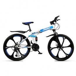WYZDQ Folding Mountain Bike Work Portable Bicycle Men And Women Shock Absorption Folding Mountain Bike Adult Variable Speed Off-Road Racing, Blue, 24 speed (24 inches)