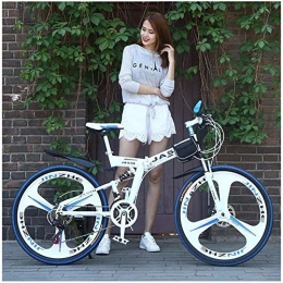 WSJYP Folding Mountain Bike WSJYP 26 Inch Adult Folding Mountain Bike, High Carbon Steel Frame Mountain Bikes, 24 Inch 24 Speeds Shock Absorption Mountain Bicycle, 24 in-White