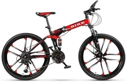 WUAZ Bike WUAZ 26 Inches Foldable Mountain Bike, Bicycle with 10 Cutter Wheel, 27-Stage Shift, Red