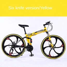 WYN Folding Mountain Bike WYN Mountain Folding BicycleVariable Speed Double Disc Brake Soft Tail Shock Absorber Student Adult, Yellow color tire, 26 inch(160-185cm)
