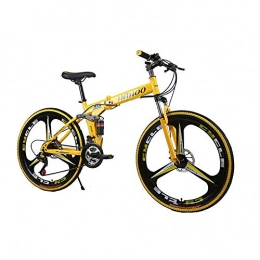WYX Folding Mountain Bike WYX 24" / 26" Folding Mountain Bike 21 Speed Double Damping Bicycle Double Disc Brakes Carbon Steel Frame Road Bicycle, Yellow, 24" 21speed