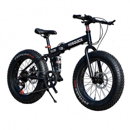 WYX Folding Mountain Bike WYX Folding Mountain Bike, 20 Inch Fat Tire Hardtail Mountain Bike, Dual Suspension Frame And Suspension Fork All Terrain Mountain Bike, 7 / 21 / 24 / 27 / 30 Speed, Black, 20"× 7speed