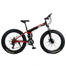 WZB Folding Mountain Bike WZB 26" Steel Folding Mountain Bike, Dual Suspension 4.0Inch Fat Tire Bicycle Can Cycling On Snow, Mountains, Roads, Beaches, Etc, Red
