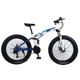 WZJDY Folding Mountain Bike WZJDY Folding Mountain Bike, 24in Fat Tires Snowmobile Bicycle with Double Disc Brake and Fork Rear Suspension, White Blue, 21 Speed