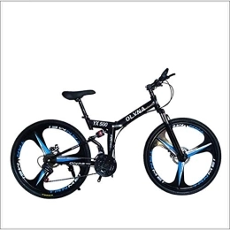 XER Folding Mountain Bike XER Mountain Bike 21 / 24 / 27 / 30 Speed Steel Frame 26 Inches 3-Spoke Wheels Dual Suspension Folding Bike, Black, 21 speed