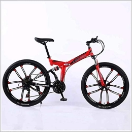 XER Bike XER Mountain Bike 24 Speed Steel High-Carbon Steel 24 Inches 10-Spoke Wheels Dual Suspension Folding Bike for Commuter City, Red, 24 speed