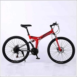 XER Bike XER Mountain Bike 24 Speed Steel High-Carbon Steel 24 Inches Spoke Wheel Dual Suspension Folding Bike for Commuter City, Red, 21 speed