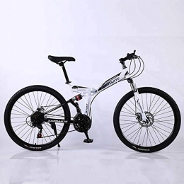 XER Bike XER Mountain Bike 24 Speed Steel High-Carbon Steel 24 Inches Spoke Wheel Dual Suspension Folding Bike for Commuter City, White, 21speed