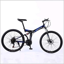 XER Bike XER Mountain Bike Folding Frame MTB Bike Dual Suspension Mens Bike 24 Speeds 26 Inch High-Carbon Steel Bicycle Disc Brakes, Blue, 21 speed