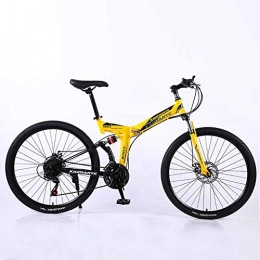 XER Bike XER Mountain Bike Folding Frame MTB Bike Dual Suspension Mens Bike 24 Speeds 26 Inch High-Carbon Steel Bicycle Disc Brakes, Yellow, 27speed